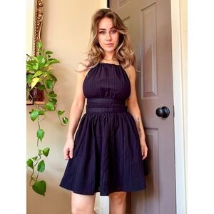 Black Halter Mini Dress Open Back Smocked Waist XS